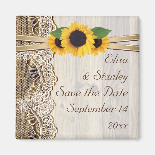 Hochzeit von Spitzen und Sonnenblumen Magnet (Vorne)