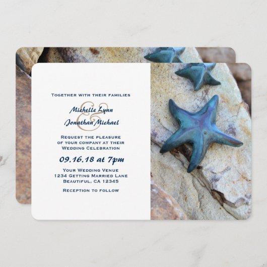 Hochzeit von Starfish am Strand von Rocks Einladung (Vorne/Hinten)