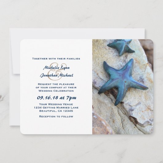 Hochzeit von Starfish am Strand von Rocks Einladung (Vorderseite)