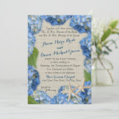 Hochzeit von Starfish und Blue Hydrangea Einladung (Stehend Vorderseite)
