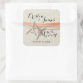 Hochzeit von Starfish und Coral Ribbon Quadratischer Aufkleber (Tasche)