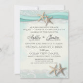 Hochzeit von Starfish und Lace Beach Aqua Einladung (Vorderseite)