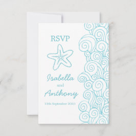 Hochzeit von "Starfish & Wirbel blue & white art"  RSVP Karte