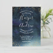 Hochzeit von Starry Night Navy Blue Watercolor Einladung (Stehend Vorderseite)