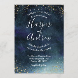 Hochzeit von Starry Night Navy Blue Watercolor Einladung