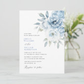 Hochzeit von staubblauer Blütenkalligrafie Einladung (Stehend Vorderseite)