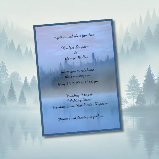 Hochzeit von staubblauer Waldlandschaft Einladung