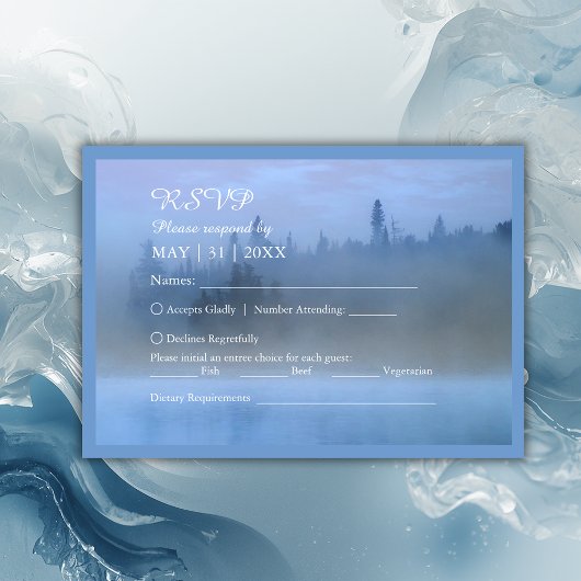 Hochzeit von staubblauer Waldlandschaft RSVP Karte