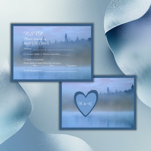 Hochzeit von staubblauer Waldlandschaft RSVP Karte