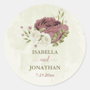 Hochzeit von staubigen Rose-Blume Runder Aufkleber