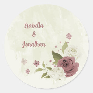 Hochzeit von staubigen Rose-Blume Runder Aufkleber