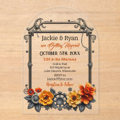 Hochzeit von Steampunk Gears und Blume Acryleinladungen (Vorderseite)