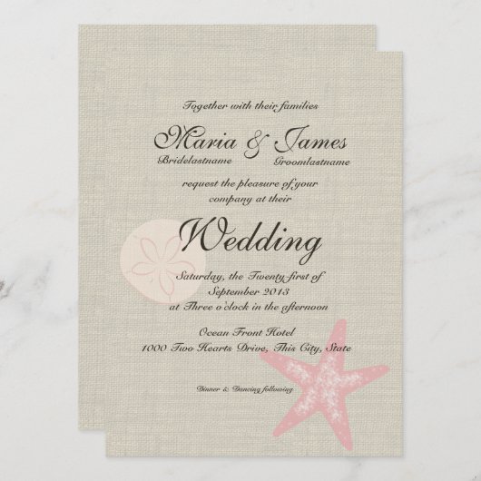 Hochzeit von Strand und Burlap Einladung (Vorne/Hinten)