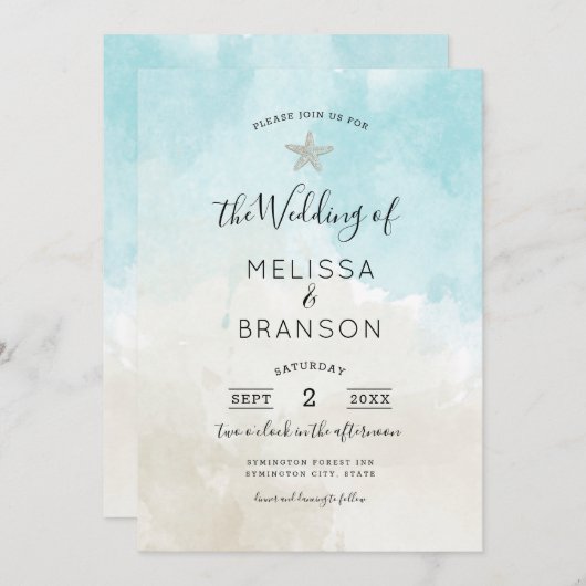 Hochzeit von Strandseefischen Einladung (Vorne/Hinten)