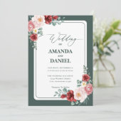 Hochzeit von tiefgrüner und blütiger Blüte Einladung (Stehend Vorderseite)