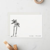 Hochzeit von Tropical Coastal Palm Tree Mitteilungskarte (Vorderseite/Rückseite Beispiel)