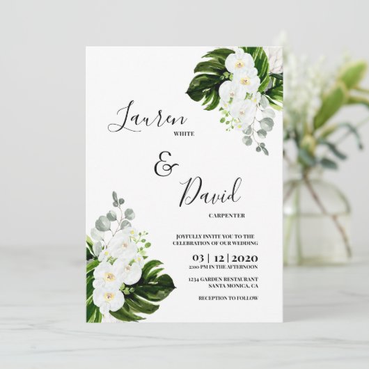 Hochzeit von tropischen Orchideen Einladung (Stehend Vorderseite)