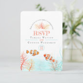 Hochzeit von tropischen Seefischen RSVP Karte (Stehend Vorderseite)