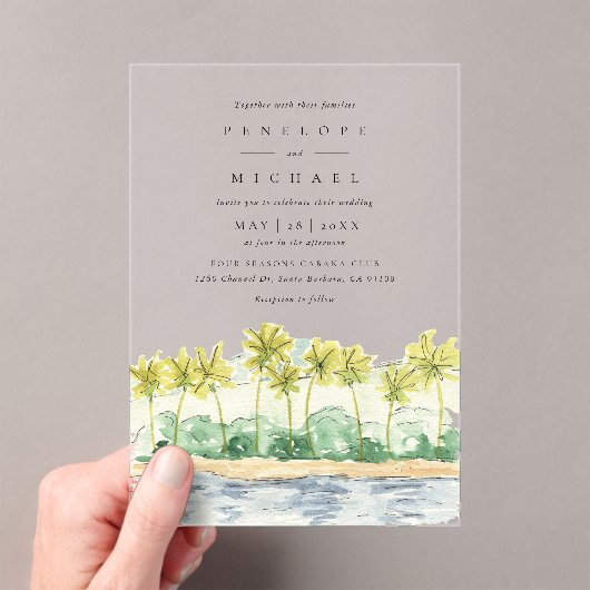 Hochzeit von tropischen Wasserfarben im Palmenhain Acryleinladungen (Insitu (Handheld))