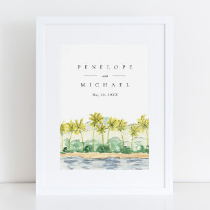 Hochzeit von tropischen Wasserfarben im Palmenhain Poster