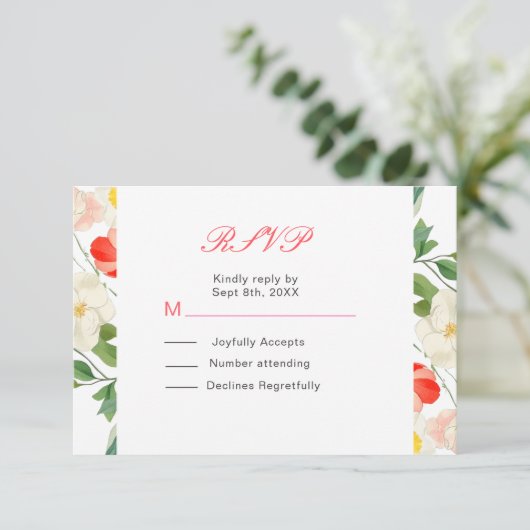 Hochzeit von Tulips und Daffodils RSVP Karte (Stehend Vorderseite)