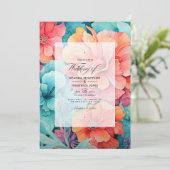 Hochzeit von Türkis und Korallen Einladung (Stehend Vorderseite)