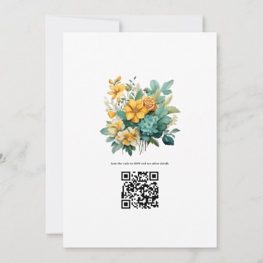 Hochzeit von Verdigris und Gold Floral Einladung (Rückseite)