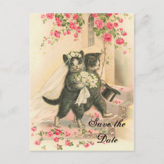 Hochzeit von viktorianischen Kätzchen - Save the D Ankündigungspostkarte