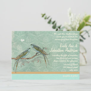 Hochzeit von Vintag Minze Green Lovebird Damask Einladung