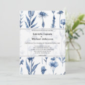 Hochzeit von Vintagem Blauflorenkräuterkraut Einladung (Stehend Vorderseite)