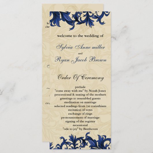 Hochzeit von Vintagem Elfenbein Programm (Vorne/Hinten)