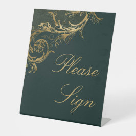 Hochzeit von Vintagen grünen Goldfloralen Sockelschild