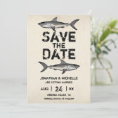 Hochzeit von Vintagen Haifischen Save The Date (Stehend Vorderseite)