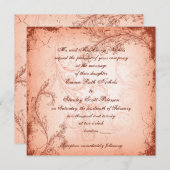 Hochzeit von Vintagen Korallenblättern geblüht Einladung (Vorne/Hinten)