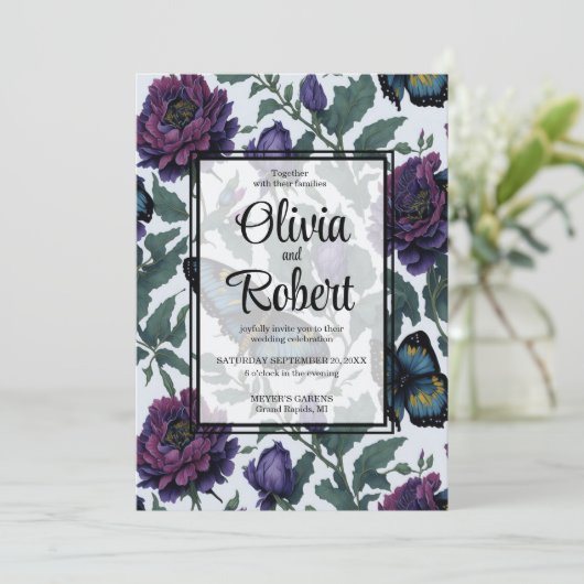 Hochzeit von Vintagen lila Magenta Einladung (Stehend Vorderseite)