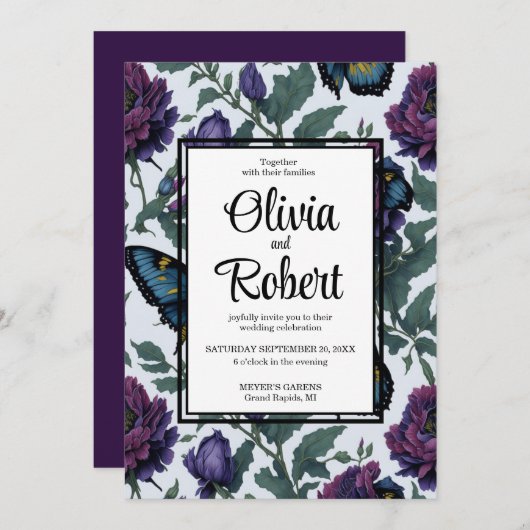 Hochzeit von Vintagen lila Magenta Einladung (Vorne/Hinten)