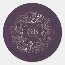 Hochzeit von Vintagen Pflaumen und Goldblumenkrank Runder Aufkleber