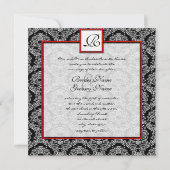 Hochzeit von Vintagen schwarzen und weißen Damasku Einladung (Rückseite)