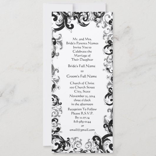Hochzeit von Vintagen schwarzen und weißen Damasku Einladung (Vorderseite)