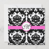 Hochzeit von Vintagen schwarzen und weißen Damasku Einladung (Rückseite)