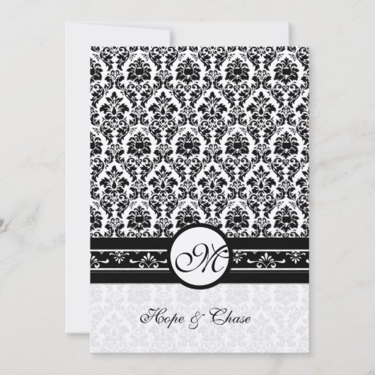 Hochzeit von Vintagen schwarzen und weißen Damasku Einladung (Vorderseite)