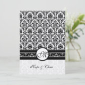 Hochzeit von Vintagen schwarzen und weißen Damasku Einladung (Stehend Vorderseite)