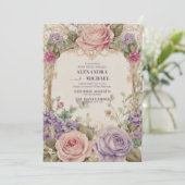 Hochzeit von Vintagen Viktorianischen Blumenzitate Einladung (Stehend Vorderseite)