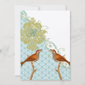 Hochzeit von Vintagen Vögeln Lagoon Endive Damask Einladung (Rückseite)