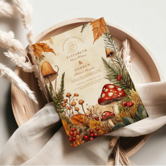 Hochzeit von Vintagen Wald-Pilzen Einladung