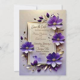 Hochzeit von violetten Goldblättern Save The Date