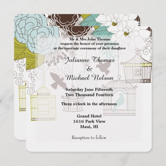 Hochzeit von Vögeln und Vogelkäfigen Einladung (Vorne/Hinten)