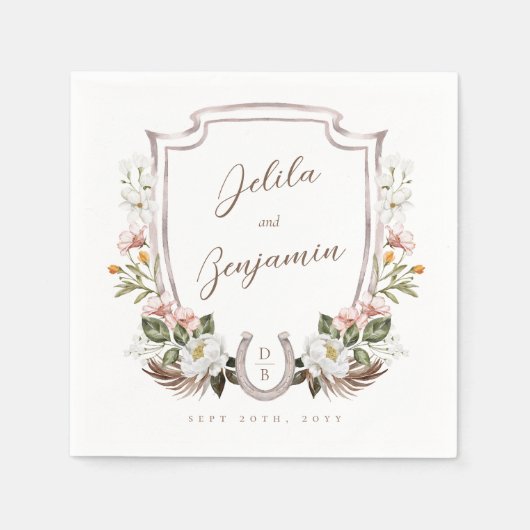 Hochzeit von Wappen-Western-Hufeisen-Monogramm Serviette (Vorderseite)