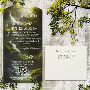 Hochzeit von Wasserfall-Waldgrün QR-Code All In One Einladung