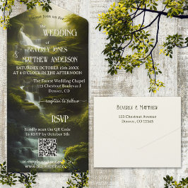 Hochzeit von Wasserfall-Waldgrün QR-Code All In One Einladung